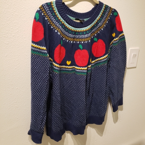 ModCloth Women's Size 3X Apple Navy Polka-dot Cotton Fairisle Sweater - Picture 2 of 7